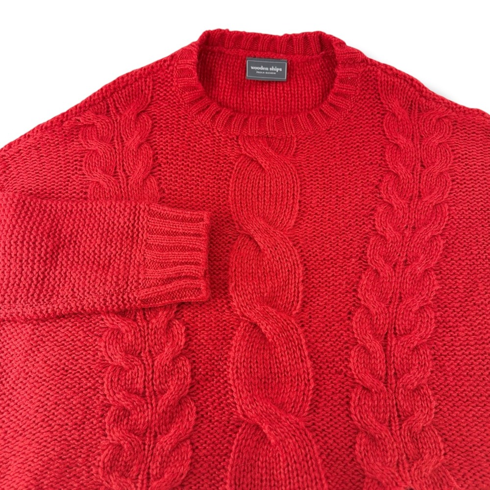Wooden Ships Paola Buendia Red Chunky Cable Knit Sweater XS/S Mohair Wool Crop